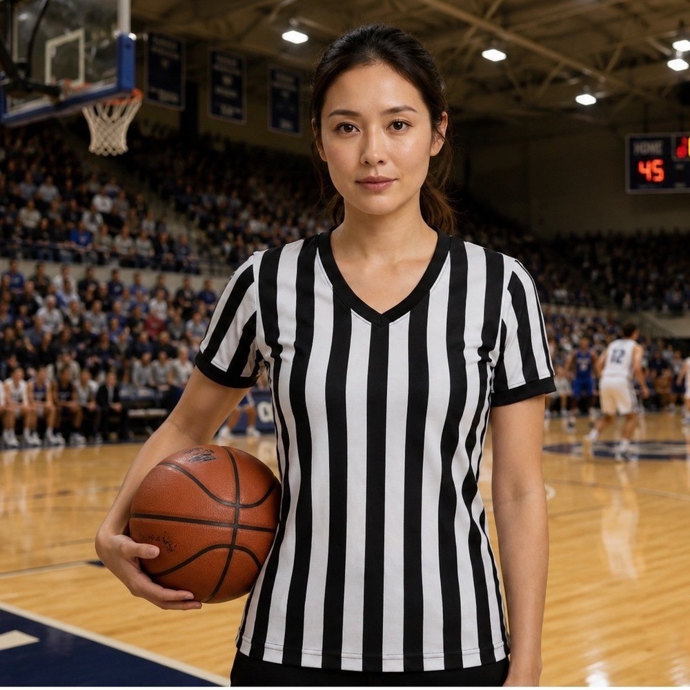 Dicks Sporting Goods Referee Shirt Womens Medium Black White Striped V-Neck Tee